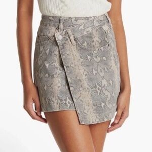 Ksubi Snakeskin Reptile Print Asymmetrical Fold Over Wrap Mini Skirt US 29, NWOT